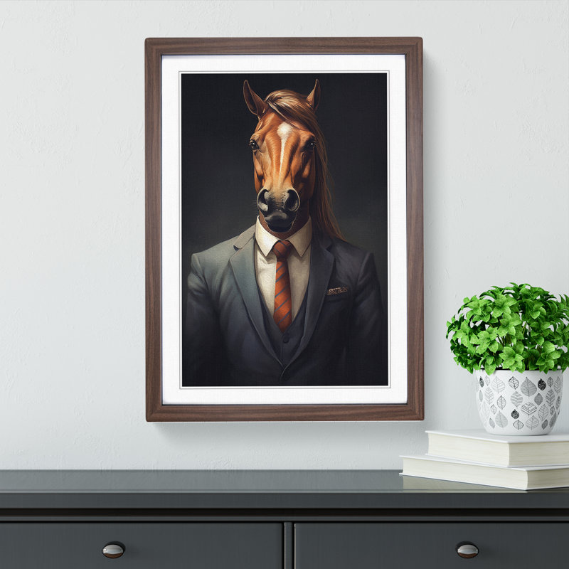 Pony In A Suit No.6 - Single Picture Frame Print on Wood, Walnut , 46cm H x 34cm W x 2cm D