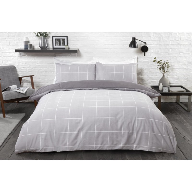 Clementi Cotton Blend Chequered Duvet Cover with Pillowcases Included, Full / Double