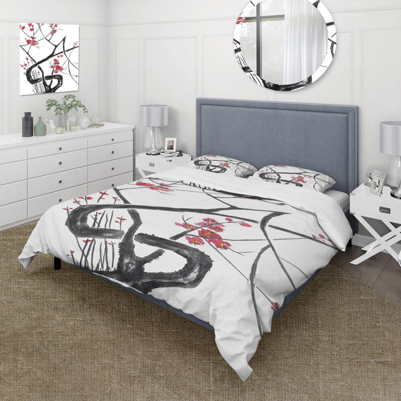 Fleurs de cerisier japonais - ensemble de housse de couette traditionnel - microfibre de polyester