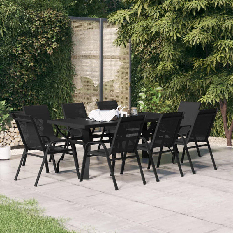Haverstraw Dining Set, Black, 8, 27.6" H x 70.9" W x 31.5" D