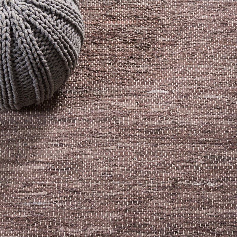 Rigmor Hand Woven Leather/Cotton/Jute Rug in White/Black/Gray, Rectangle 5' x 8'