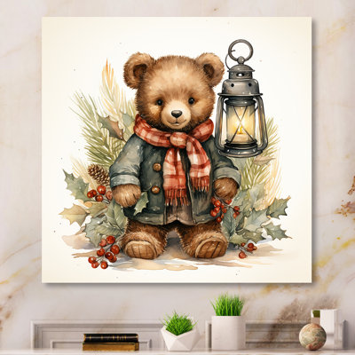 Ours en peluche de Noël I, art mural en métal