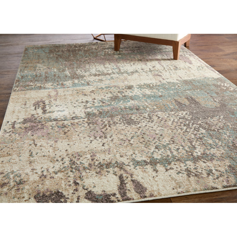 Roy Modern Abstract, Ivory/Blue/Purple Area Rug, Rectangle 6'4" x 9'2"