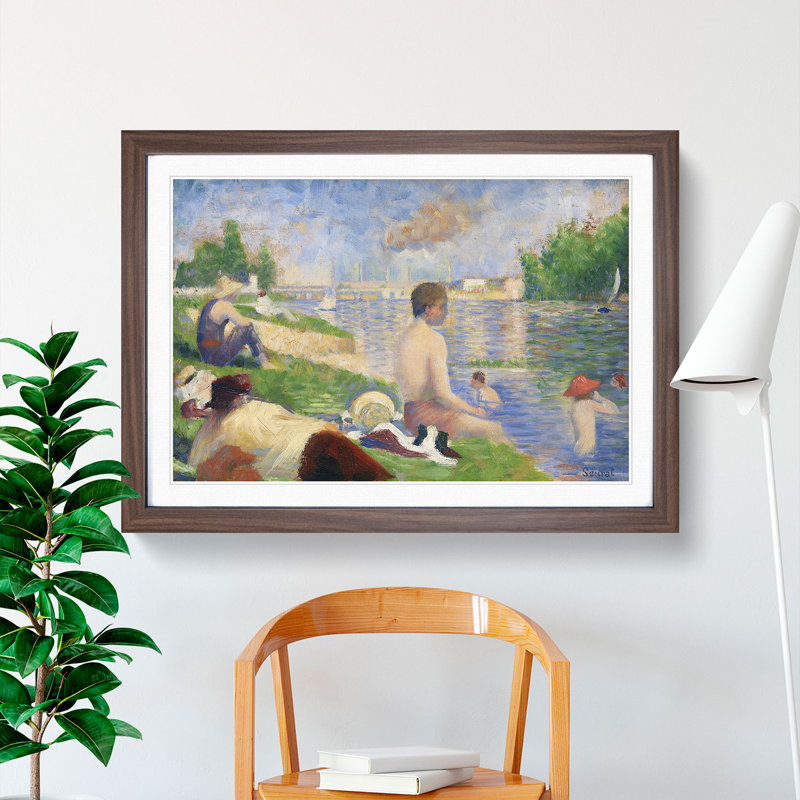 Study of Bathers Vol.4 by Georges Seurat - Picture Frame Painting, Walnut Framed, 48cm H x 65cm W x 2cm D