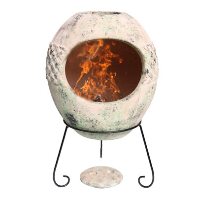 Haeddyn Ellipse Extra Large Mexican Clay Chimenea in Mottled Green