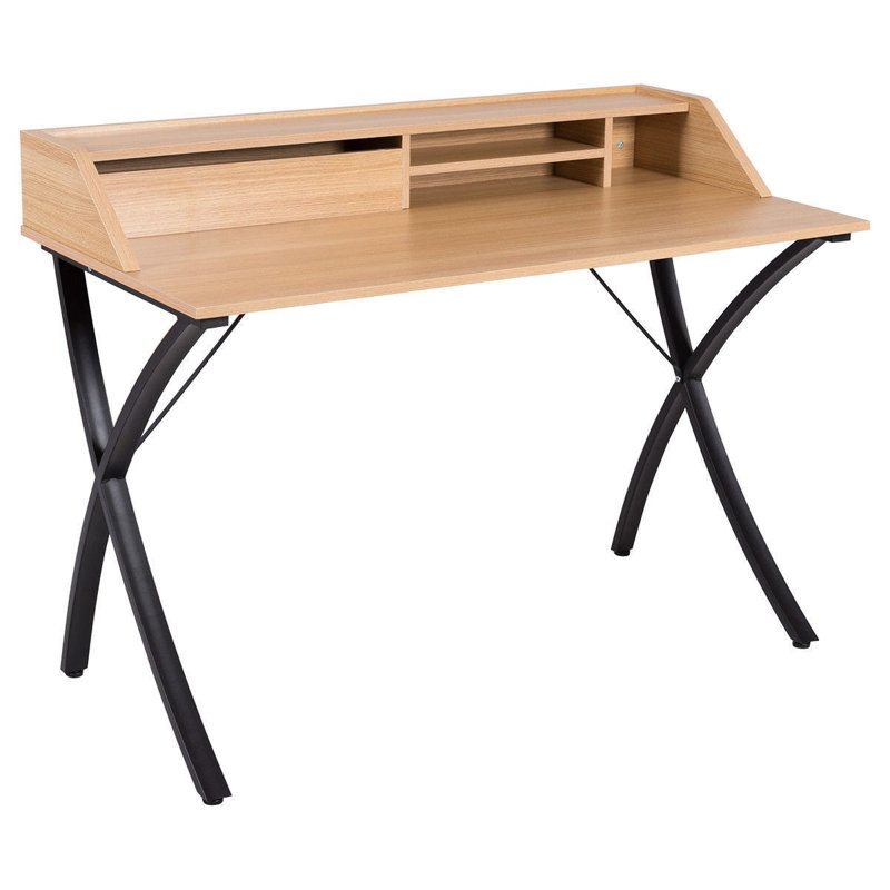 Solid Wood Top Metal Base Writing Desk