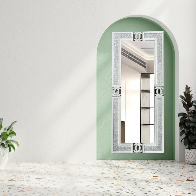 Miroir de plancher 72 "moderne avec 7 couleurs changeantes, Bluetooth et haut-parleurs de forme rectangulaire, Gris