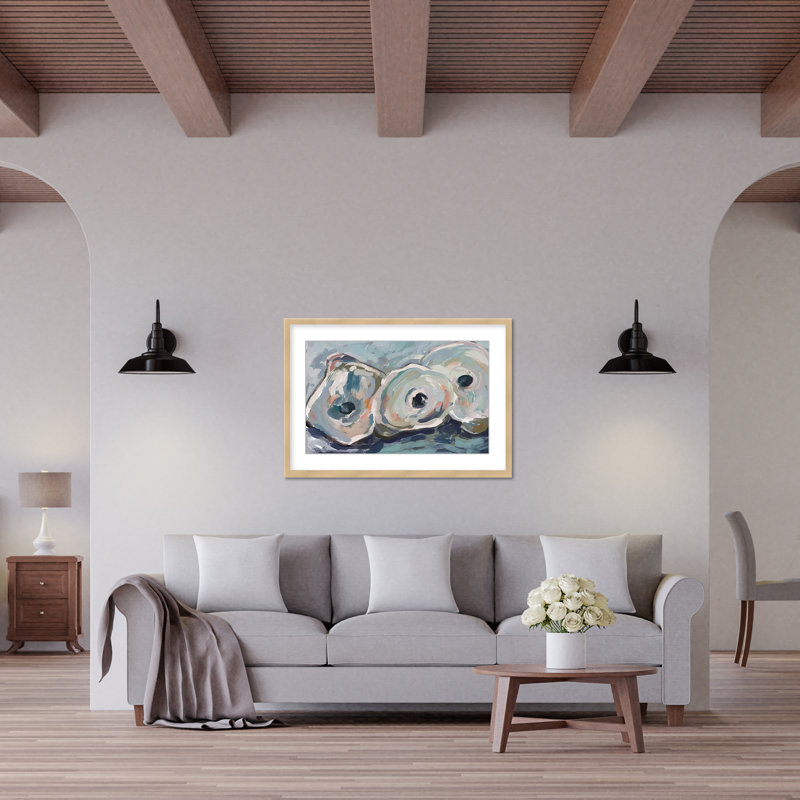 Coastal Retreat Pearlescent Elegance: Oyster Abstract, 16" H x 24" W x 1.125" D, Framed Matted Print, Beige