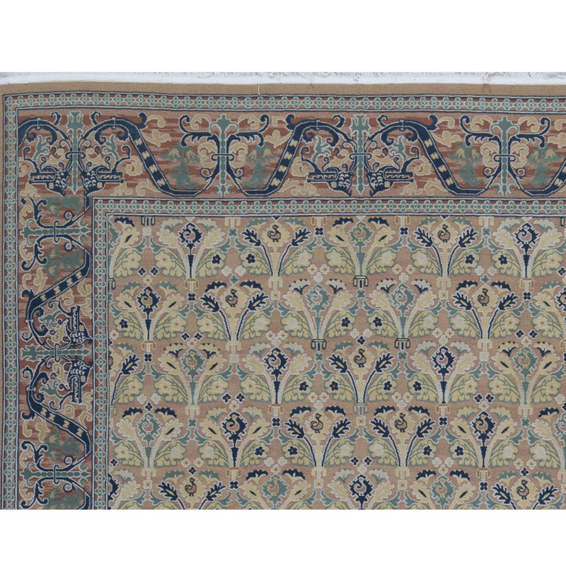 Tapis doré et brun de haute qualité noué à la main, Rectangle 6 pi x 9 pi