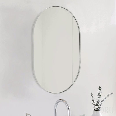 Miroir ovale en métal argenté 20 po x 33 po