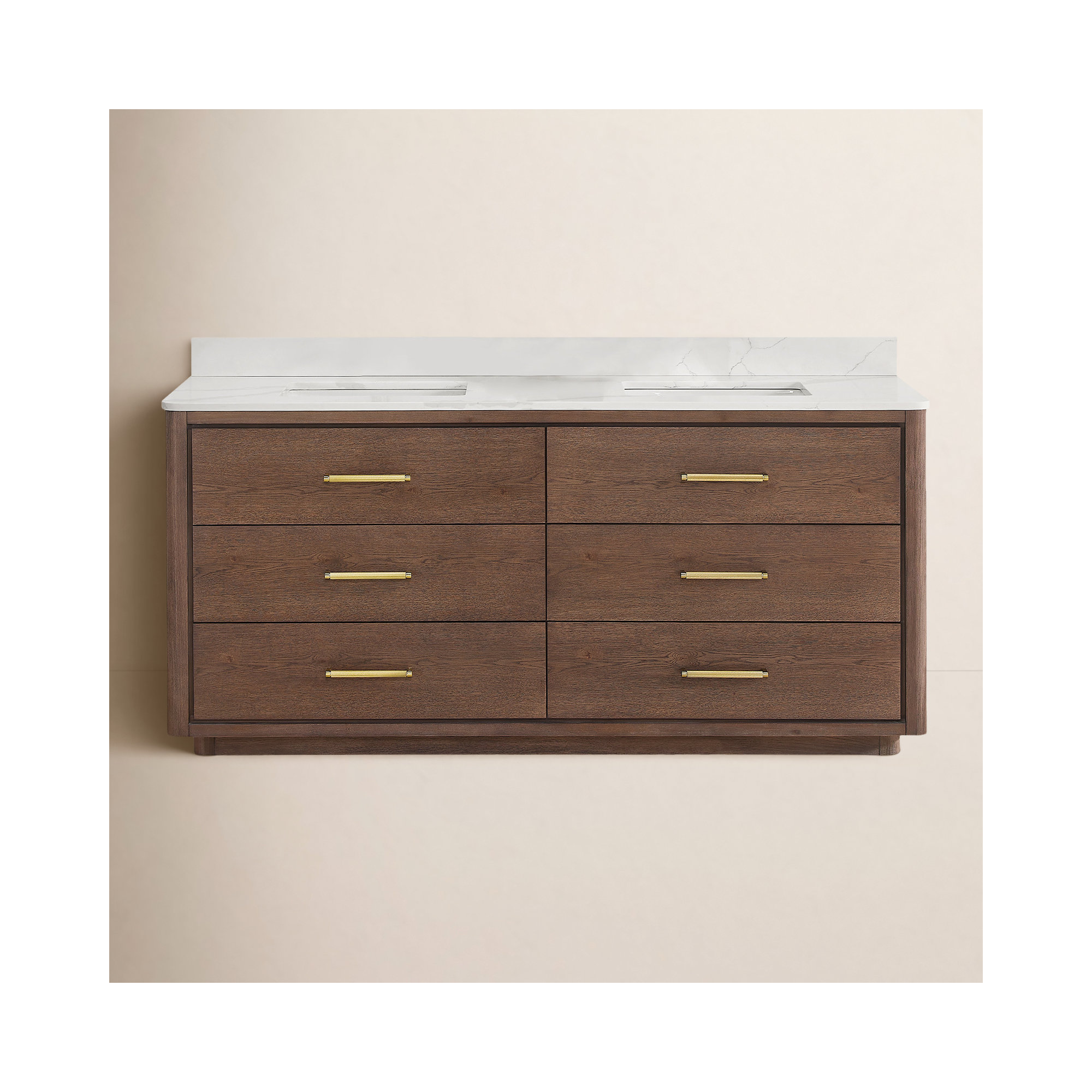 Porto 72'' Double Bathroom Vanity, Dark Brown Oak, Gold