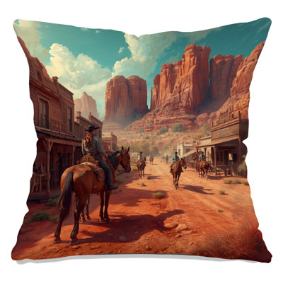 Western Town Scene Double Sided Throw Pillows
