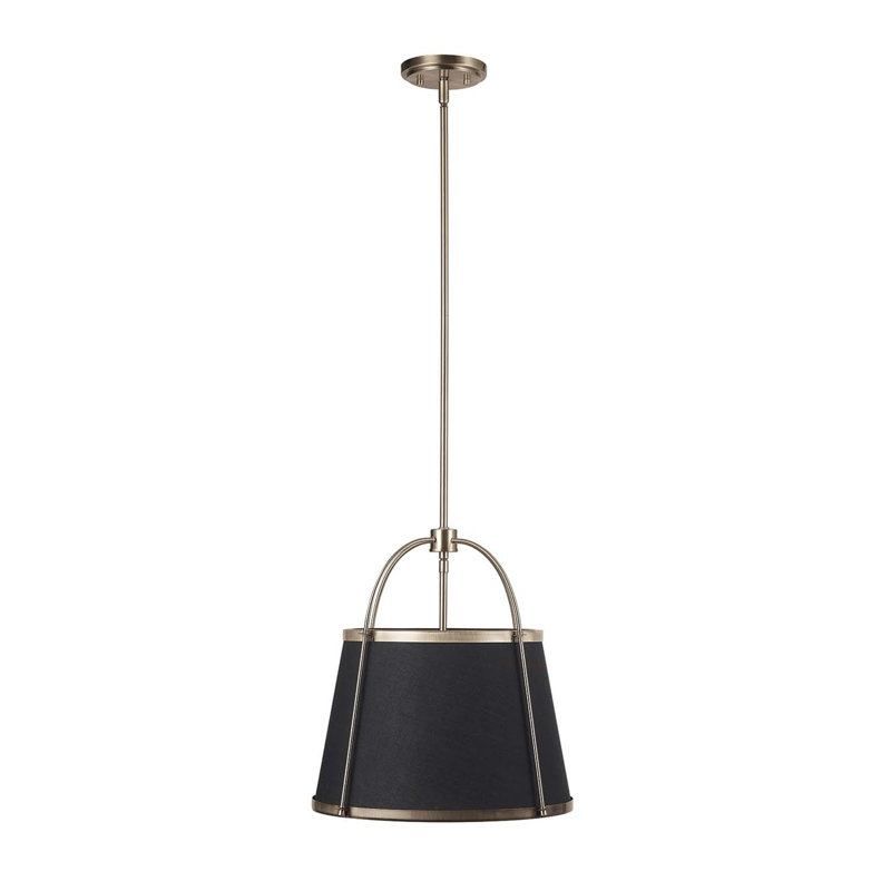 Lustre 2 lumières Novogratz X Globe Riley, laiton antique, abat-jour en tissu noir