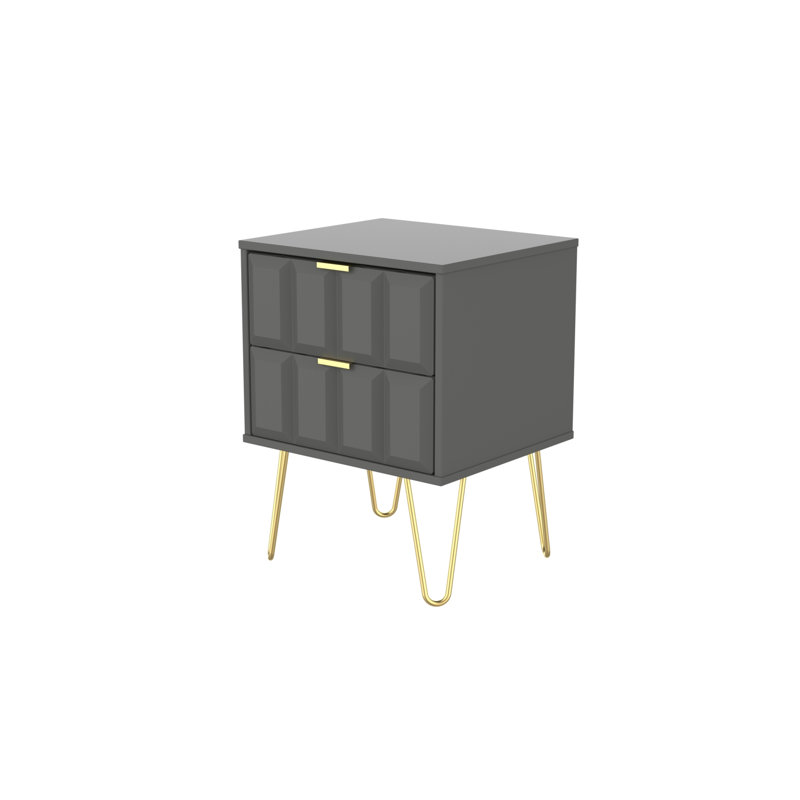 Fully Assembled Cube - Gold Hairpin (F) 2 Drawer Bedside