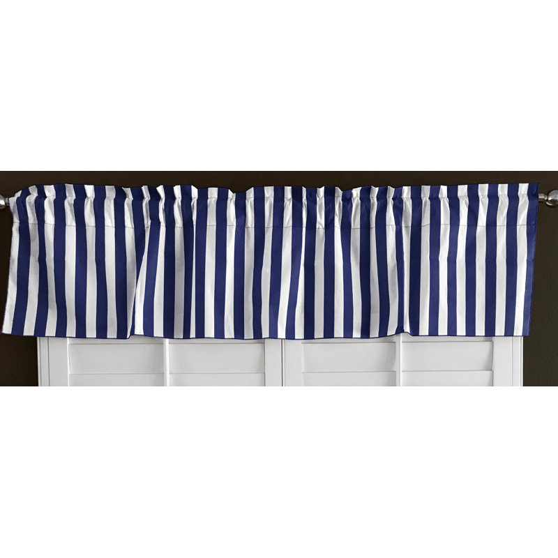 Cantonnière sur mesure en mélange de coton rayé Raice, L 58 po x L 18 po, Bleu marine