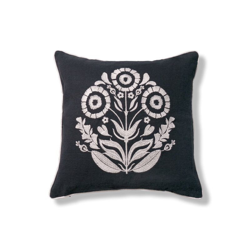 Floral Linen Throw Pillow, 20"H x 20"W, Square