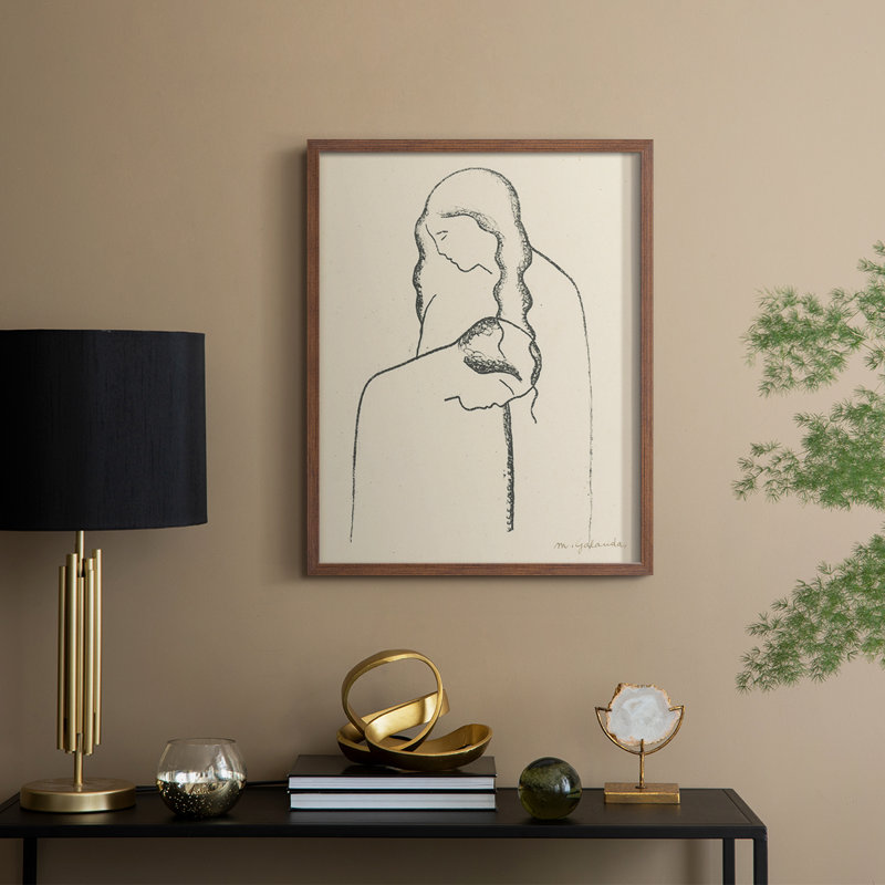 Croquis rétro, impression encadrée XLIV - bois massif, H 30 po x l 24 po, Walnut