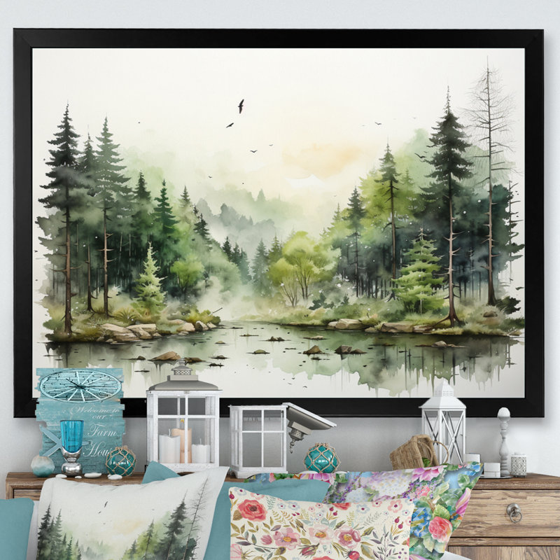 «Tranquil Forest Oasis I», reproduction sur toile, H 24 po x l 32 po x P 1 po, Cadre simple noir