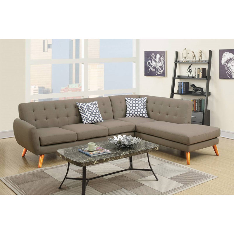 Jakelyn Upholstered L-Shaped Sectional Right Hand Facing, Grey Linen Blend