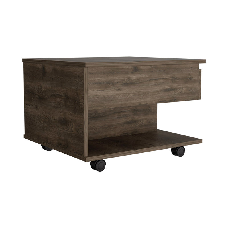 Lift Top Coffee Table, Casters, One Shelf, Brown, Brown