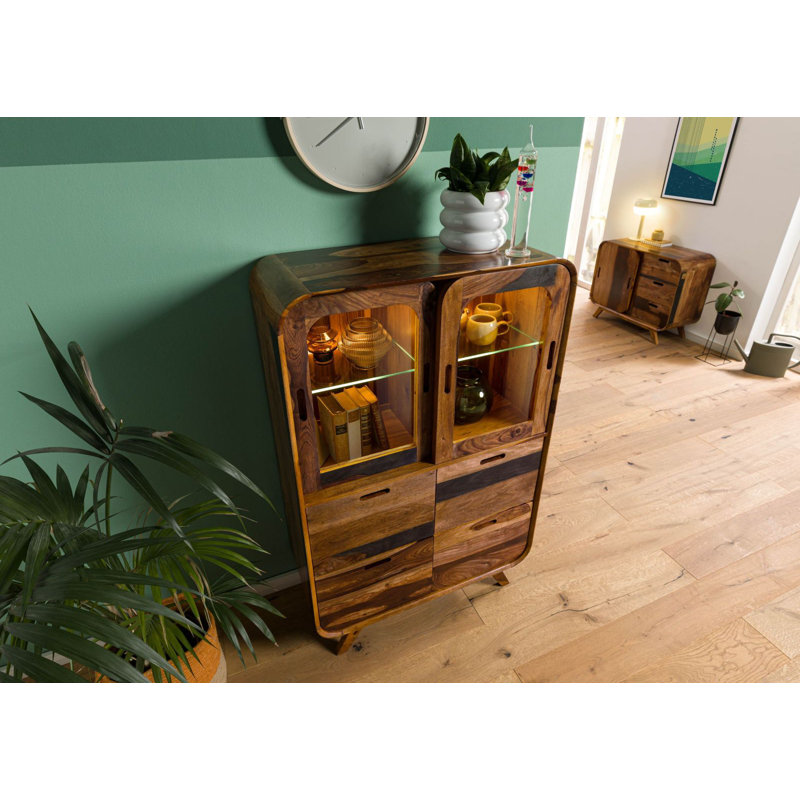 90cm Solid Wood Sideboard, Dark Brown