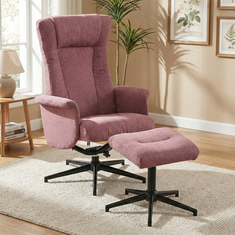 Chaput TV Chair with Stool, Pink Polyester Blend