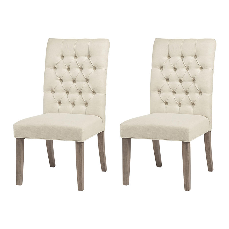 Chaise d'appoint en lin capitonnée beige Nansy