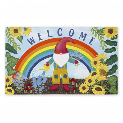 Paillasson Welcome Rainbow Gnome, par Darlene Seale, 18 po x 30 po