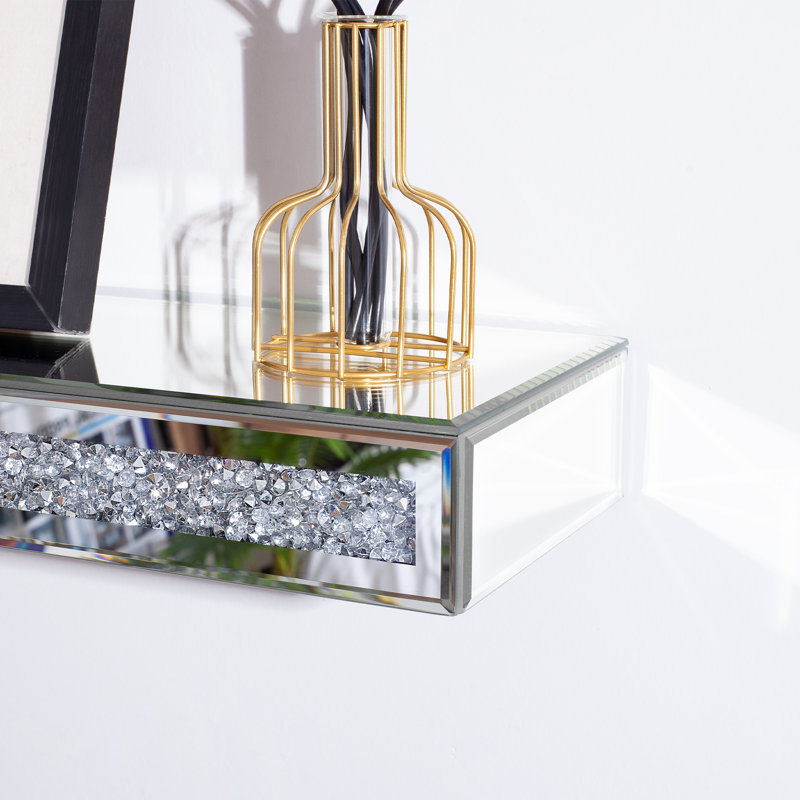 Mirrored Floating Shelf with Crushed Diamond fireplace shelf, 8cm H x 120cm W x 20cm D