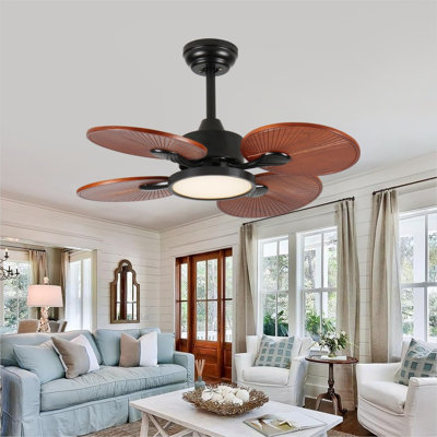 Living Room Ceiling Fan with Light, 33-Inch Natural Finish Wood Blades, DC Motor, Reversible Airflow