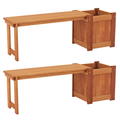 2PCS Bench with Planter Box 2 in 1 Wooden Flower Box Kit with Seat