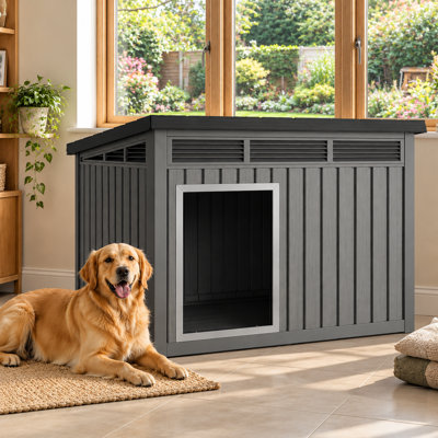 Waterproof Large Dog House for Indoor and Outdoor,  Weather-Resistant Resin Dog House With Air Vents and Removable Roof