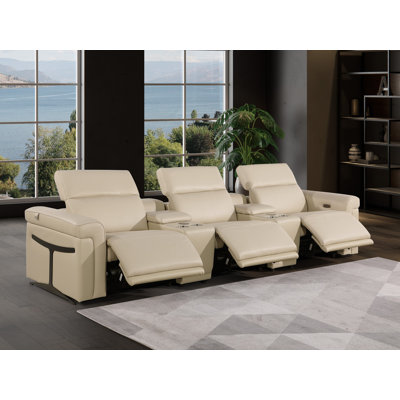 5-Piece 3-Power Reclining Italian Leather Sofa With Power Headrest