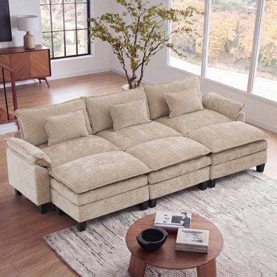 Canapé modulaire de 118 po avec rangement, canapé-lit Comfy Cloud avec repose-pieds et coussins décoratifs, canapé-lit modulaire en chenille à assise profonde pour salon, chambre à coucher