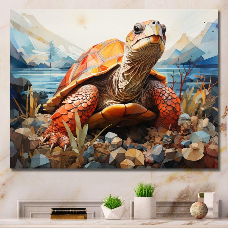 Turtle Portrait Geometric At Beach - Animals Canvas Prints, 16" H x 32" W, Toile tendue