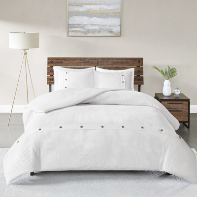 Housse de couette pour lit double / grand 3 pièces style tissage gaufré en coton - 100% coton naturel, conception attrayante, stable et tendance, blanc luxueux, attrait décoratif, option de literie,
