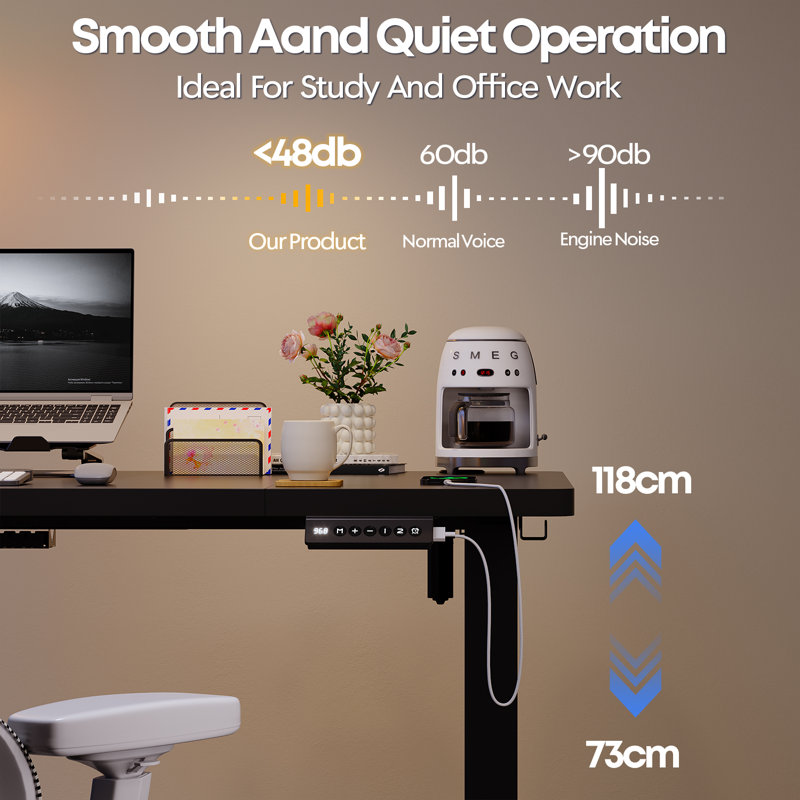 Electric Standing Desk Wide Desktop Height Adjustable Standing Desk With Drawer&Hooks, Black, Black, 118" H x 140" W x 80" D