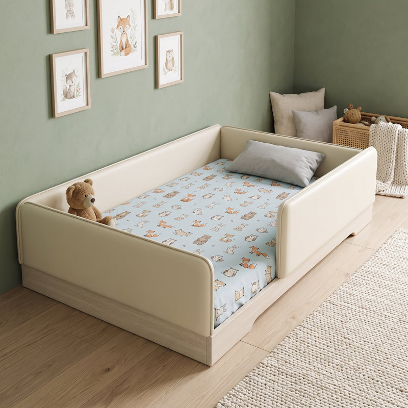Lit sur pied avec garde-corps amovibles, Grand lit, Beige