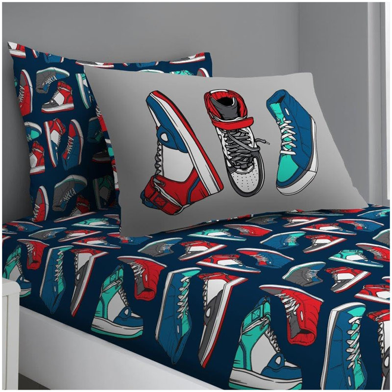 Kids Pattern Print Fitted Sheet Set Polycotton Bedding with Pillowcase Elasticated Edges Secure Fit Soft Breathable Easy Care Durable