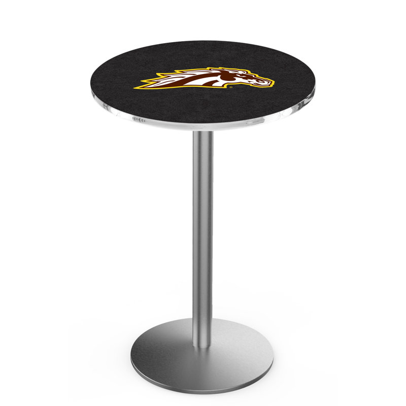 Round Metal Base Dining Table, Stainless Steel, Western Michigan University
