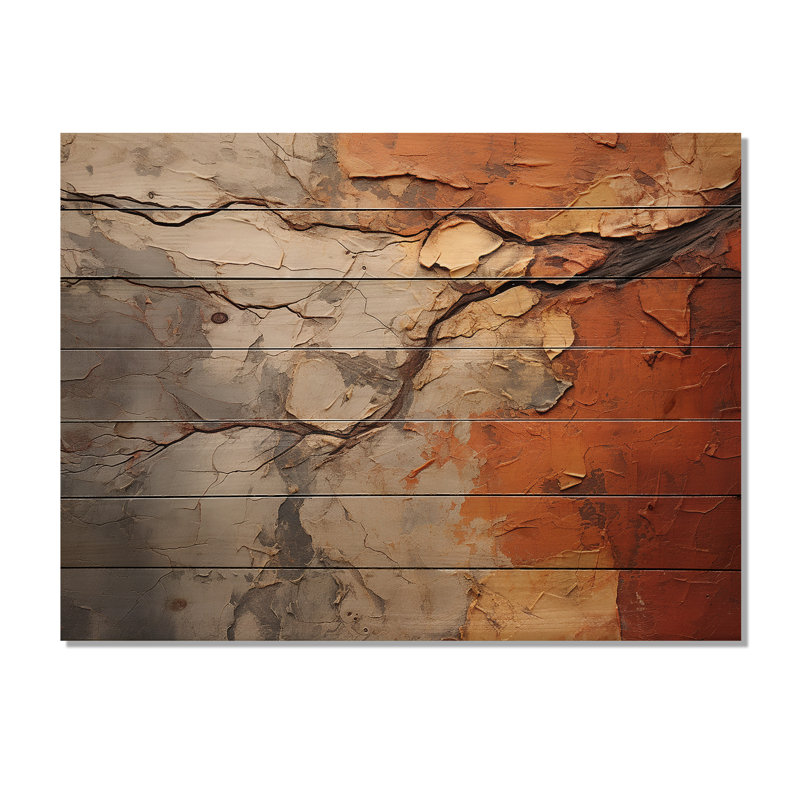 Collage d'arbre séquoia abstrait orange gris sur bois, H 30 po x l 40 po x P 0,78 po