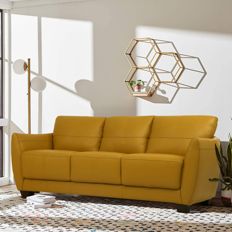 Canapé 3 places en cuir, Cuir véritable jaune