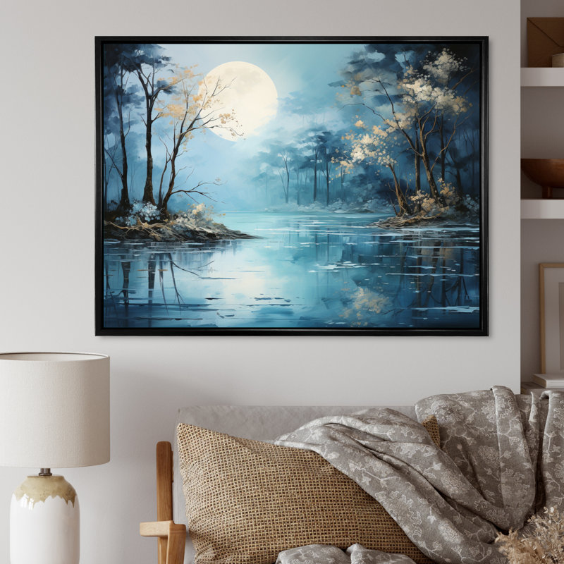 Blue Lake Reflections Of Serenity III - Landscapes Wall Art Prints, H 16 po x l 32 po, Cadre flottant noir