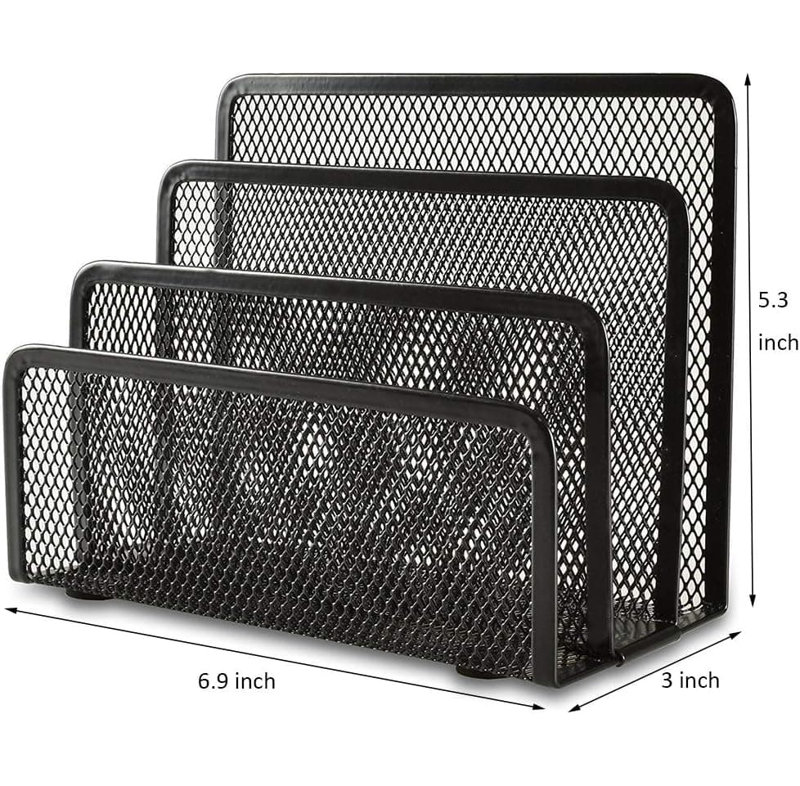 Black 2-Pack Metal Mesh Magazine Holder (2-Compartment Desktop File Organizer)