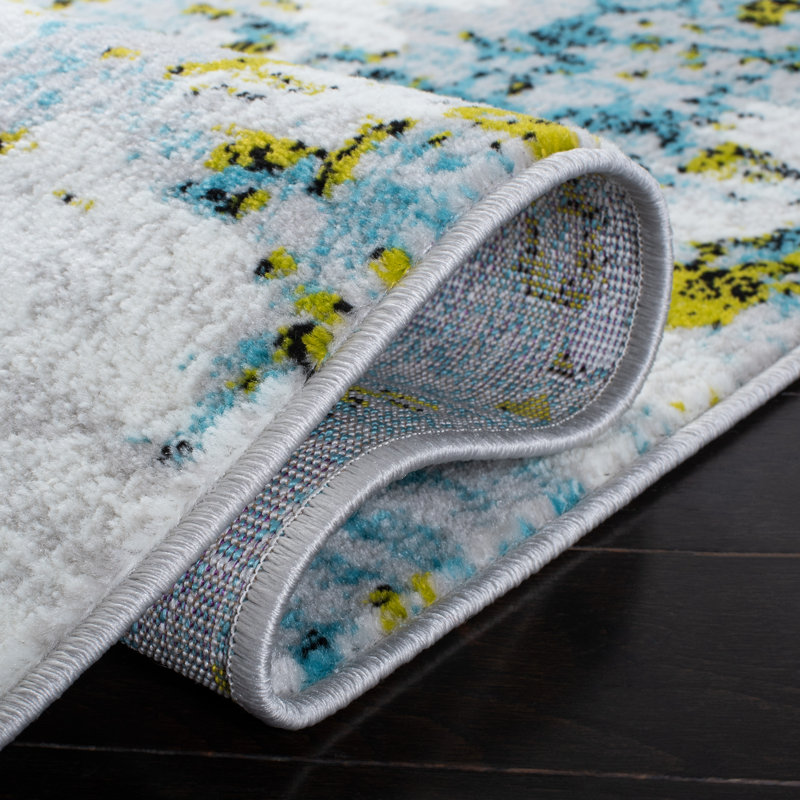 Teal and Green Abstract Square Synthetic Area Rug 6'7"