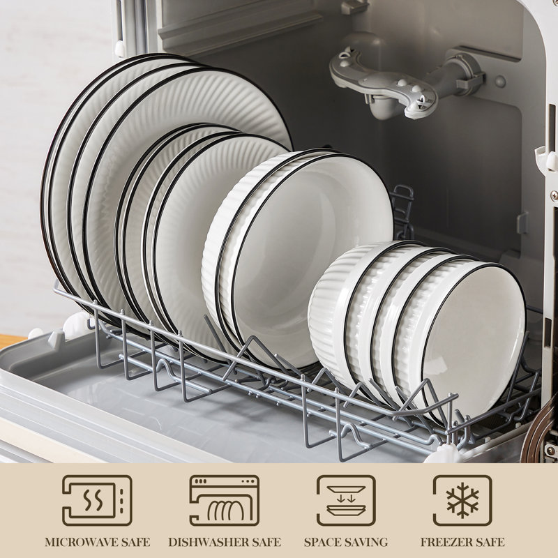 Piece Porcelain China Dinnerware Set - Service for 4, White/Black