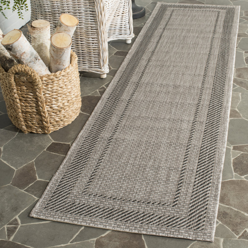Reid Performance Solid Color Indoor/Outdoor Area Rug, Beige/Black, Runner 2'3" x 10'