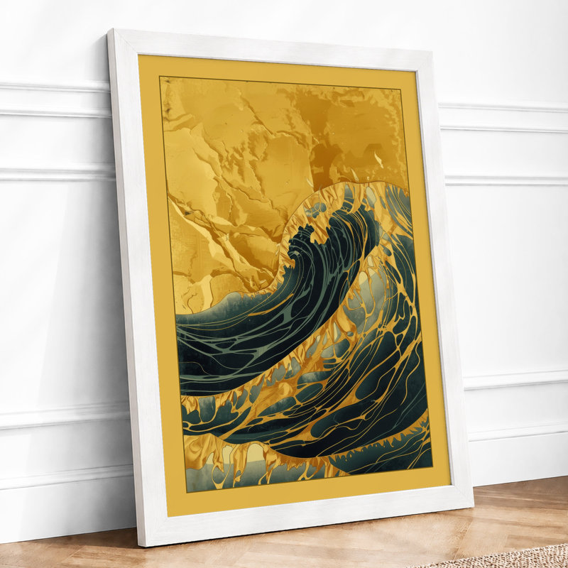 Cresting Wave Japandi - Framed Print, A2 - 59.4 x 42.0 cm, White