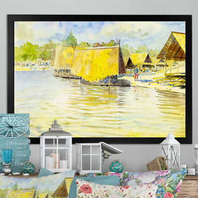 «Riverside Life In Asian Country», reproduction sur cadre flottant sur toile
