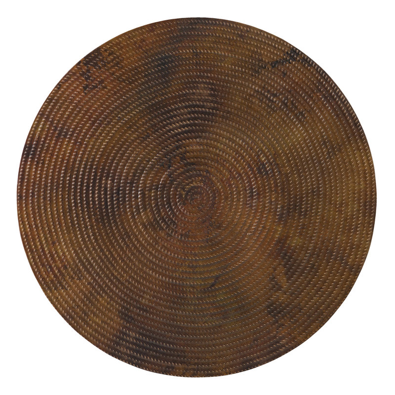 Bronze Copper Round End Table with Textured X-Base